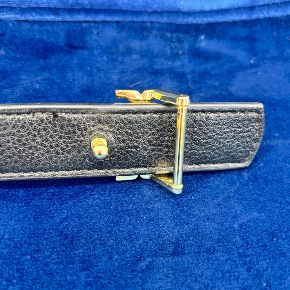2 in 1 Tory Burch Reversible Leather Belt Black Cognac Gold Logo Buckle 1 Inch - Picture 3 of 5